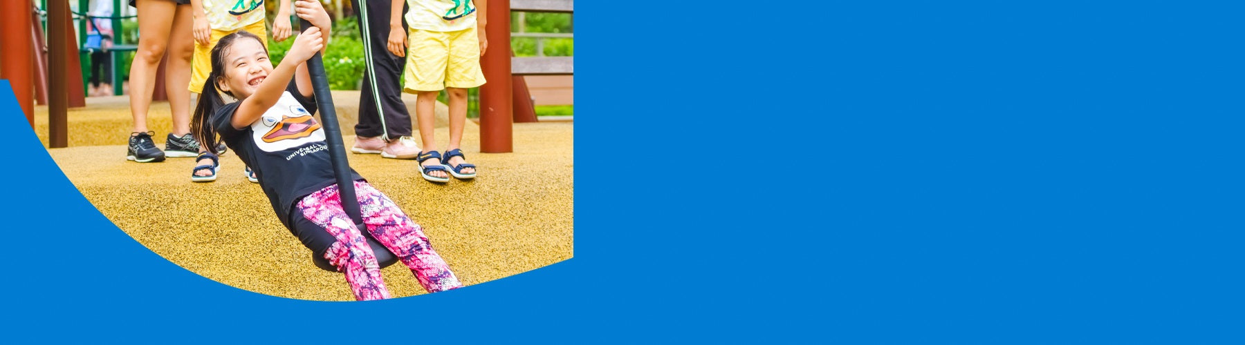 Girl playing on a playground with text highlighting CT-Art Creation's commitment to safe, creative, and joyful play spaces.