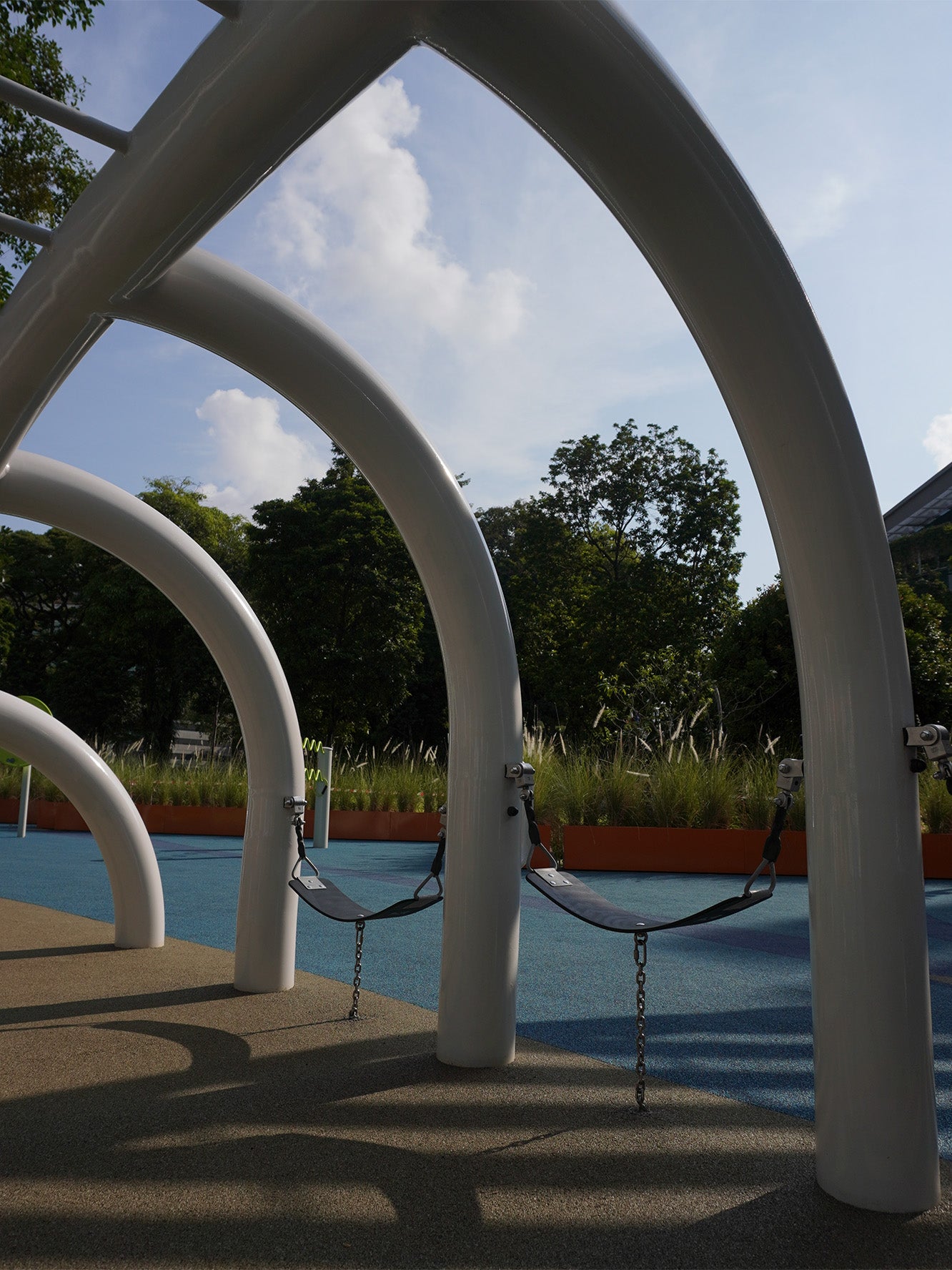 The Whale playground at the National Museum of Singapore features swing seats along its body for fun and active play.