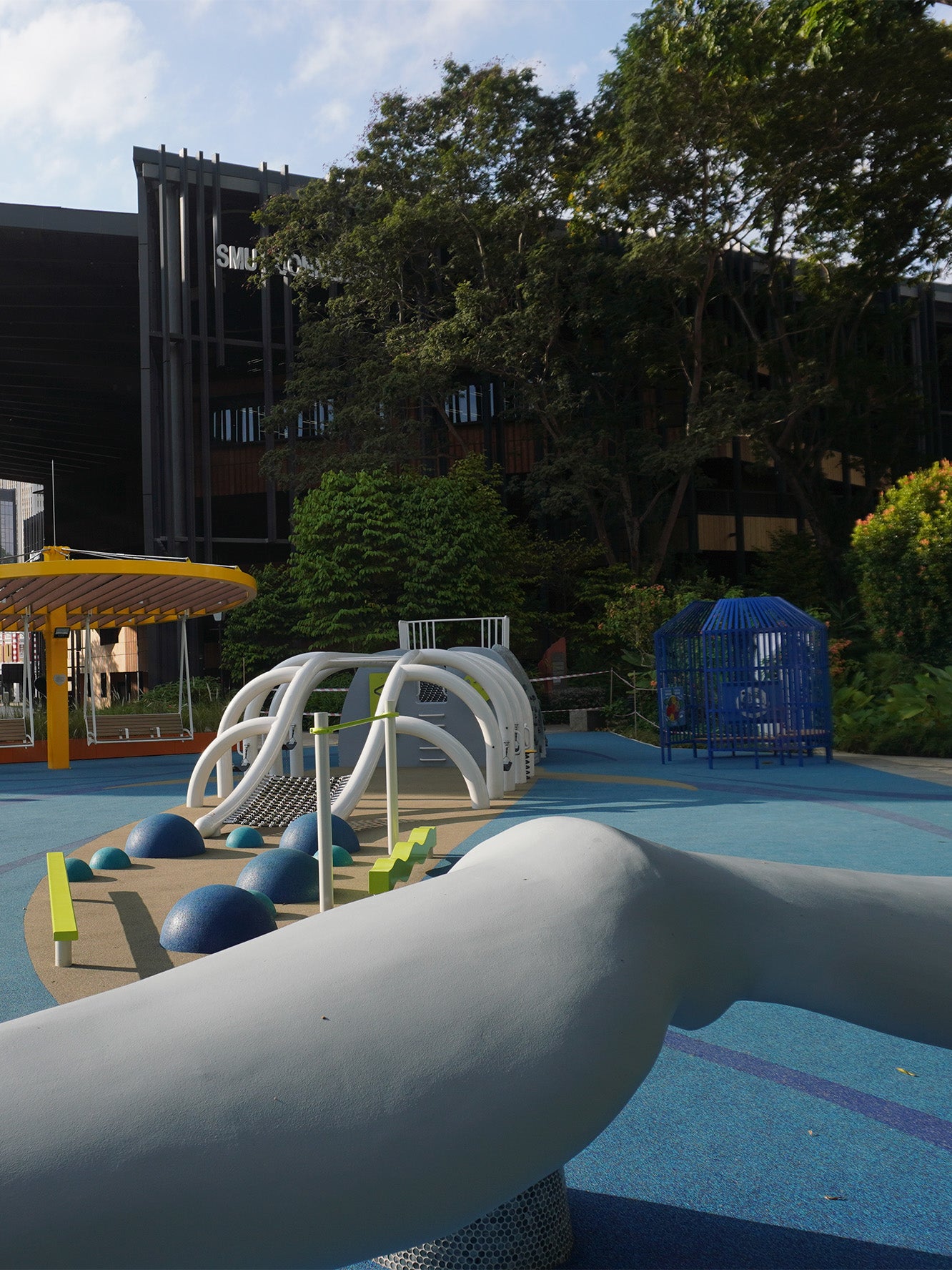 The tail portion of the museum's Whale of a Tale playground is safe, sturdy and brings a splash to the landscape.