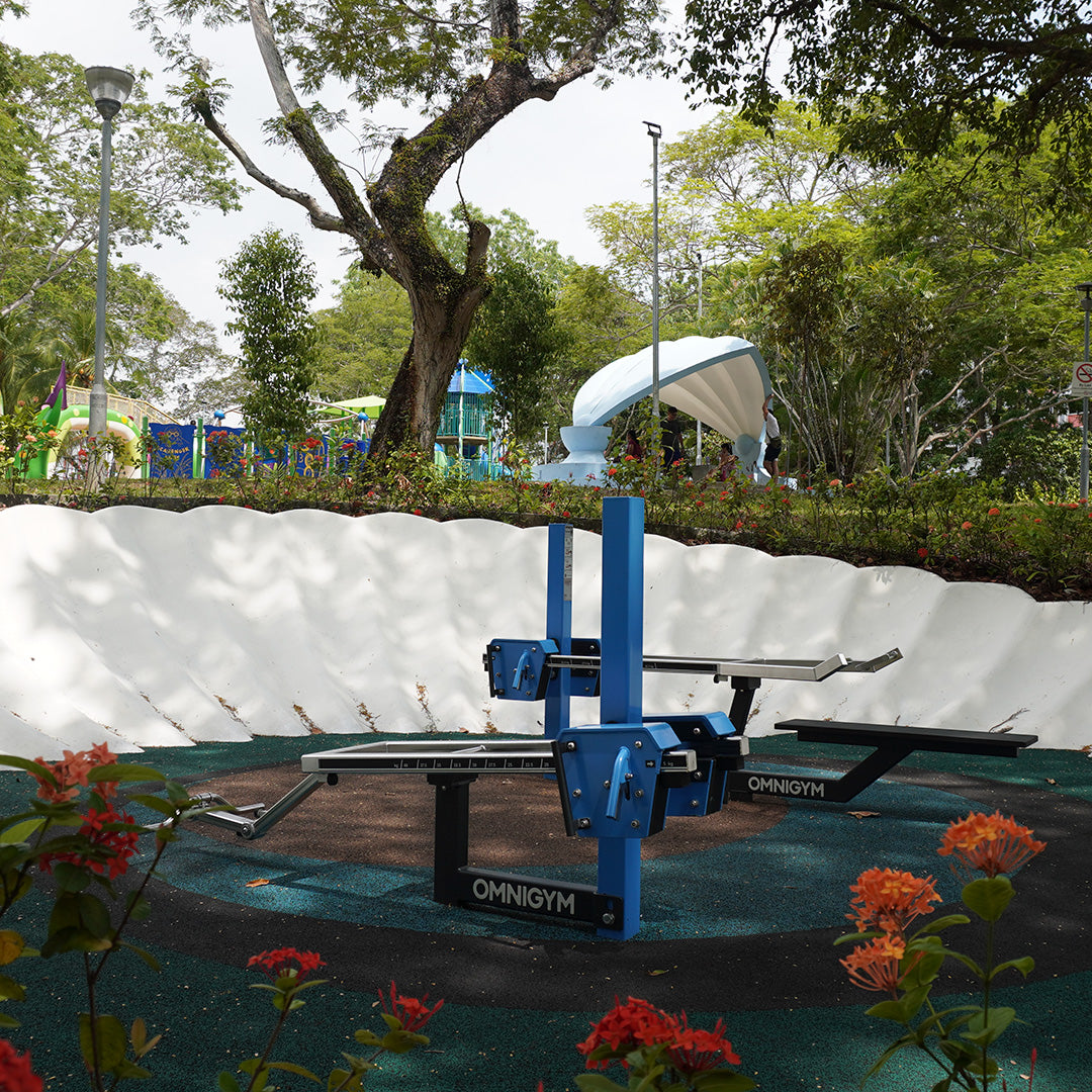 Omnigym outdoor gym stations support full-body fitness with durable construction and user-friendly resistance control.