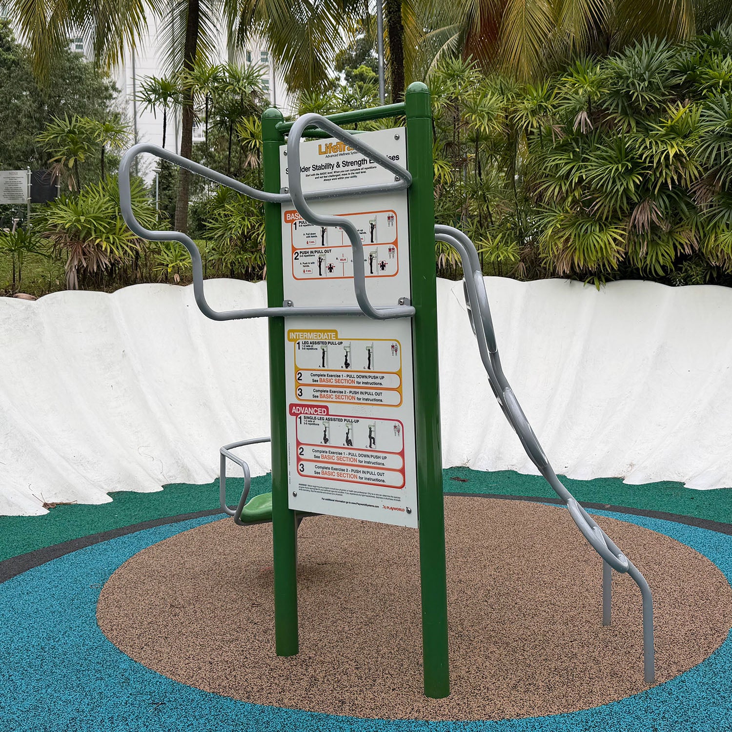 Sea Shell Park LifeTrail fitness equipment offers guided bodyweight exercises for fun, active outdoor workouts.
