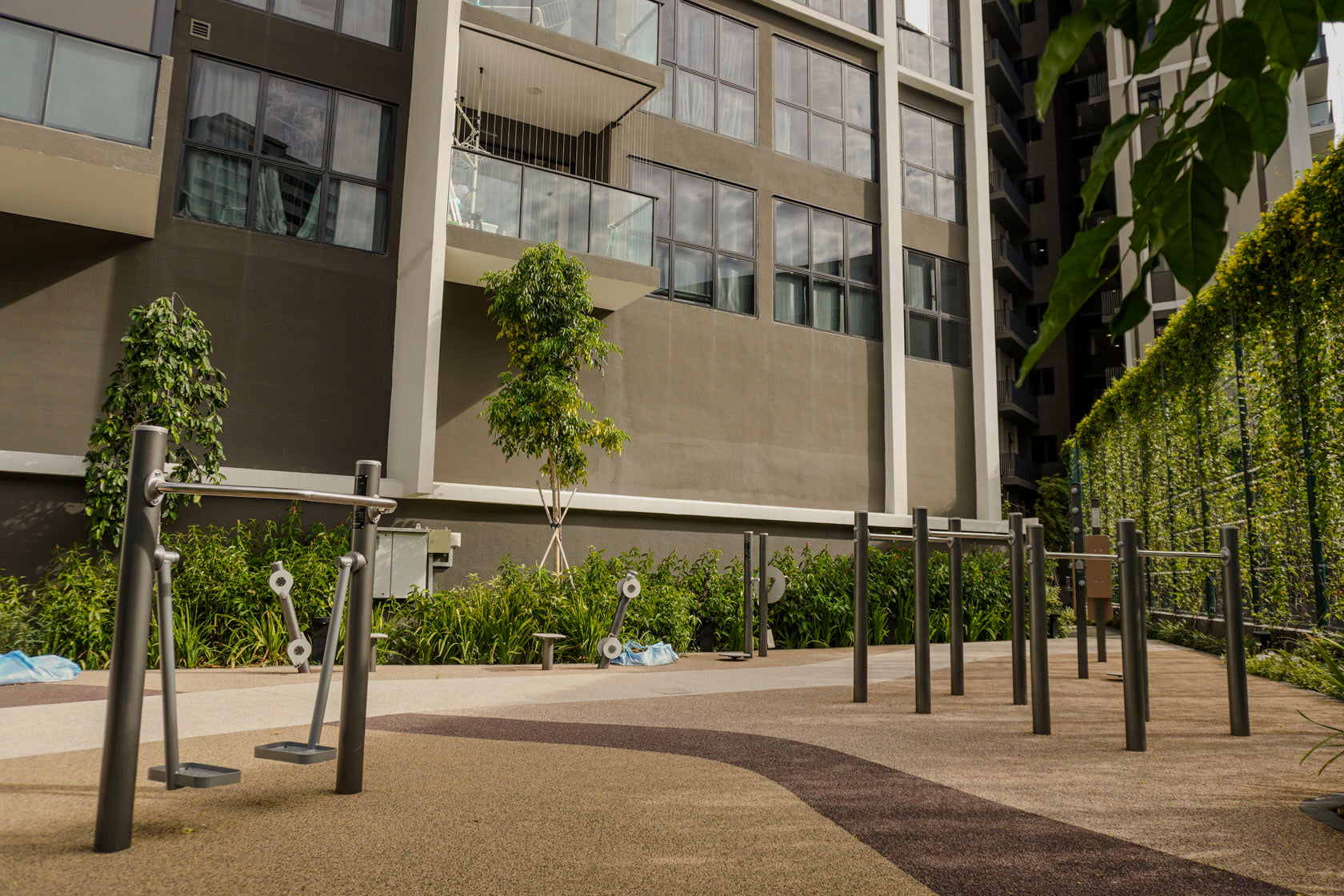 Avenue South Residence fitness station for the elderly, with equipment promoting safe, active, and healthy lifestyles.