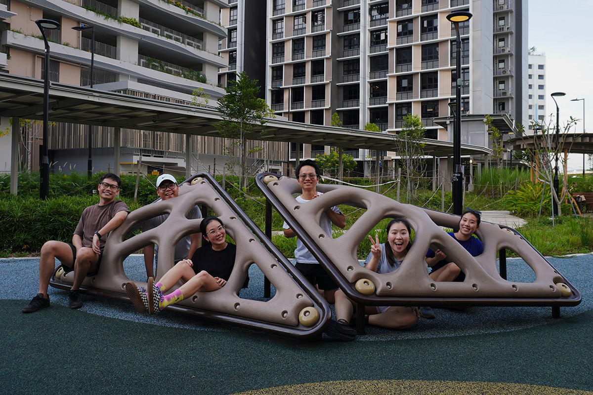 Tampines GreenOpal playground features ModPod climbers that encourage crawling, climbing and imaginative social play.