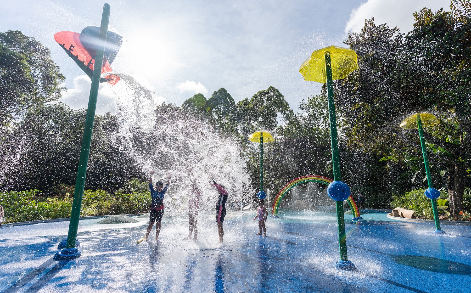 Jacob Ballas Children's Garden with Vortex International water equipment, cascading water for kids' fun.