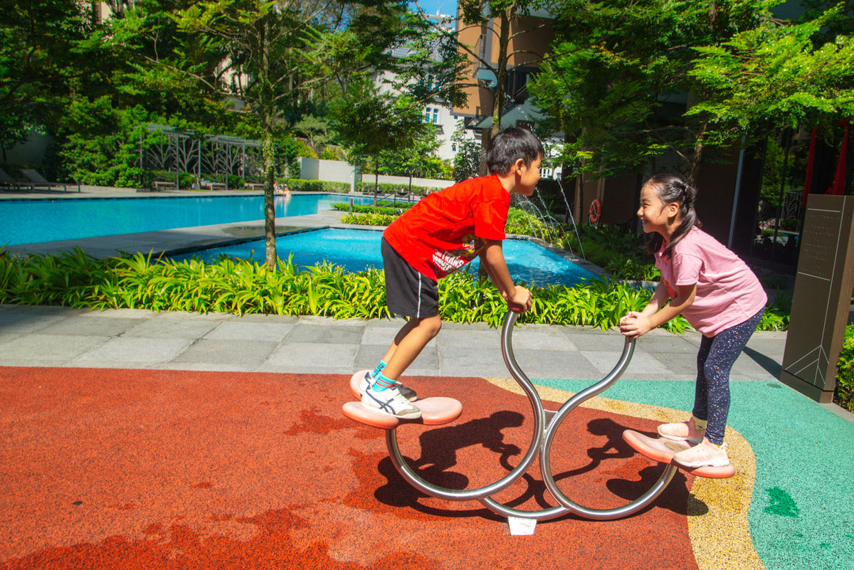 Juniper Hill Stilum Springrider adds dynamic seesawing fun, enhancing balance and coordination in the playground.