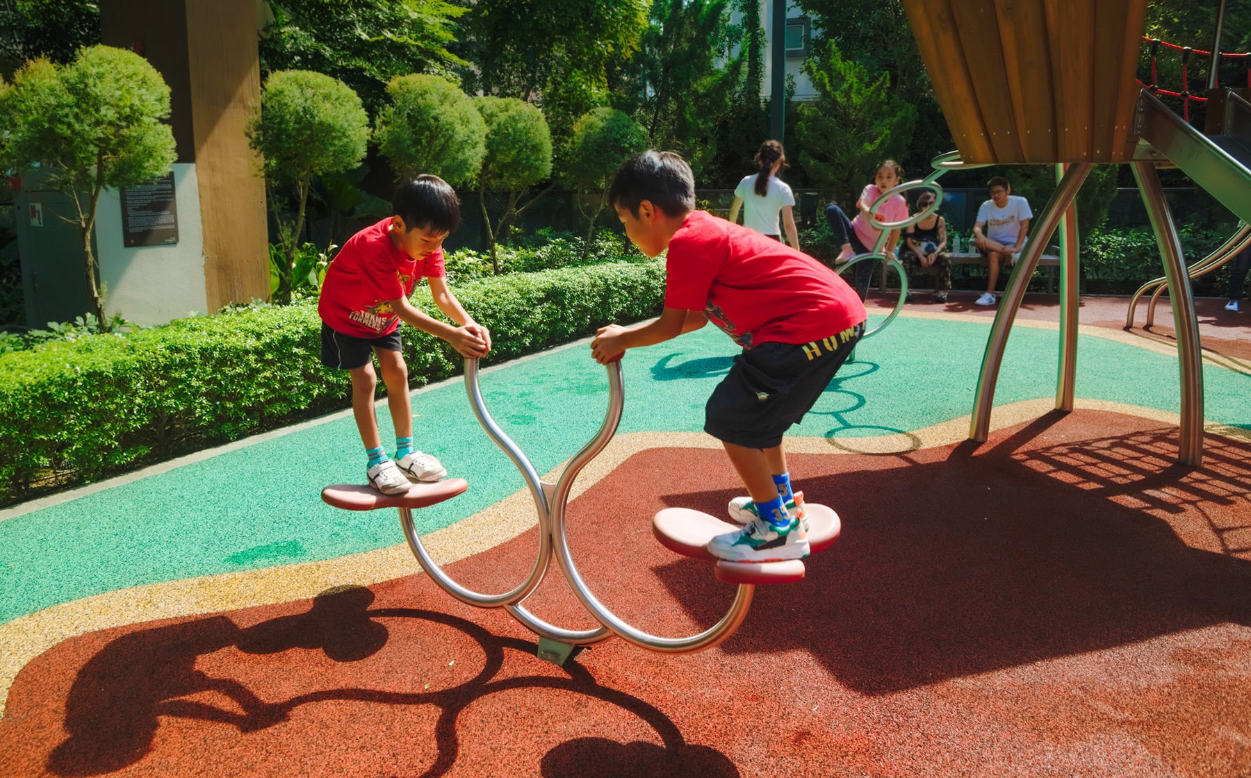 Juniper Hill Stilum Springrider adds dynamic seesawing fun, enhancing balance and coordination in the playground.