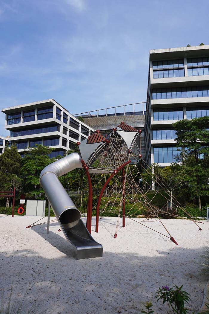Jurong Eco-Garden playground featuring Berliner equipment with rope structures and a slide for safe active play.