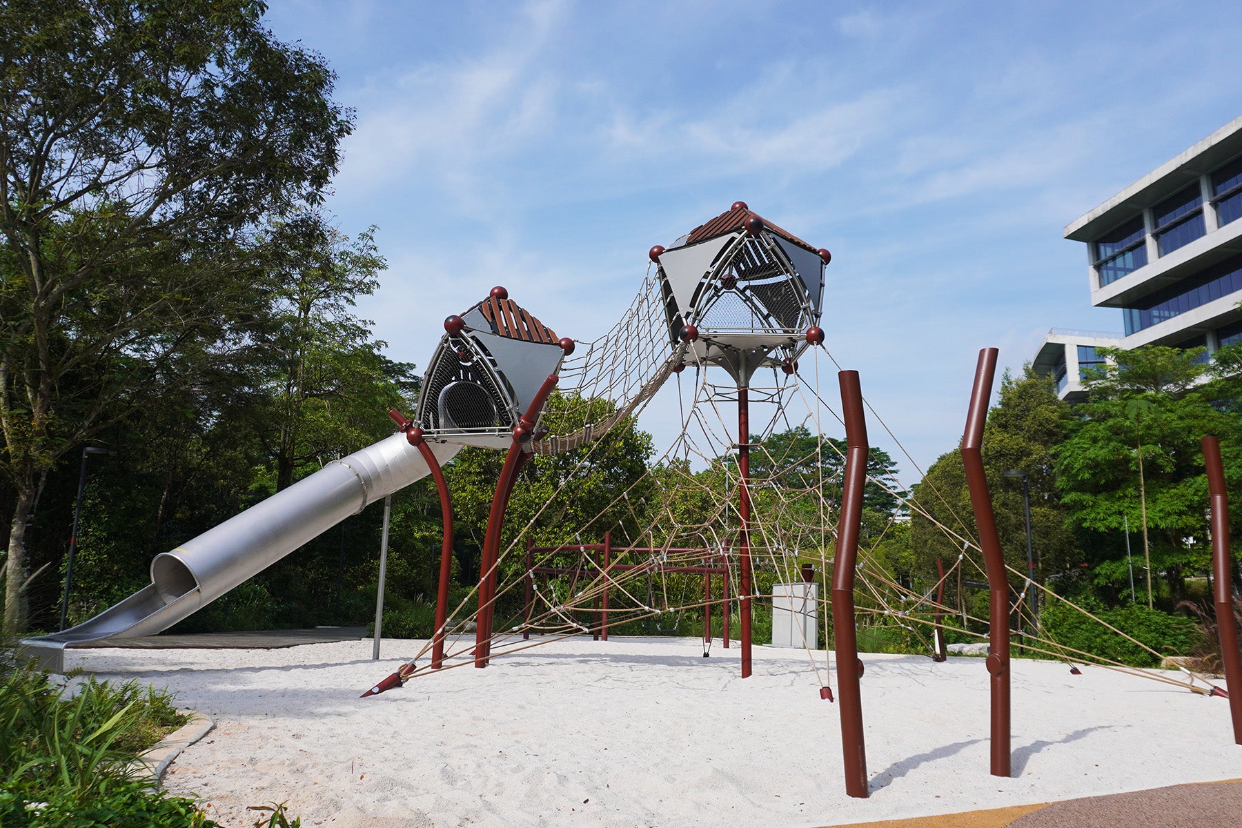Jurong Eco-Garden playground featuring Berliner equipment with rope structures and a slide for safe active play.