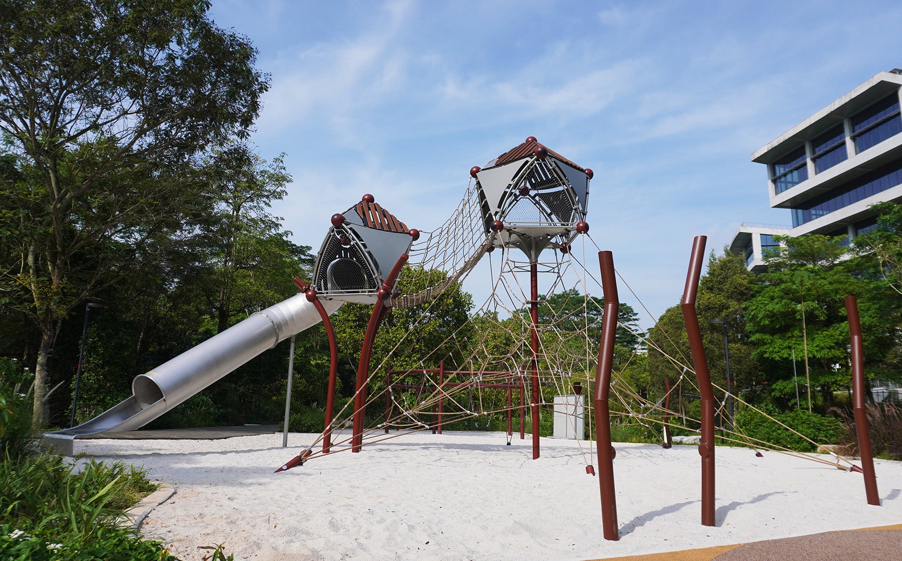 Jurong Eco-Garden playground featuring Berliner equipment with rope structures and a slide for safe active play.