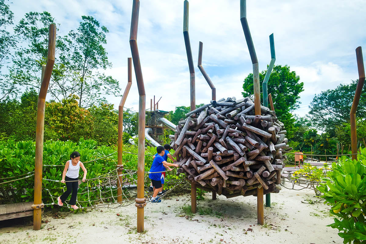 Heron Play zone with ziplines and a wooden nest, inspiring kids to glide gracefully like herons in nature.