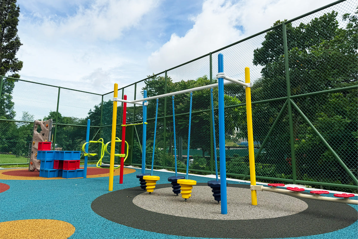 Jurong Primary School playground features steppers and climbing equipment to develop hand-eye coordination skills safely