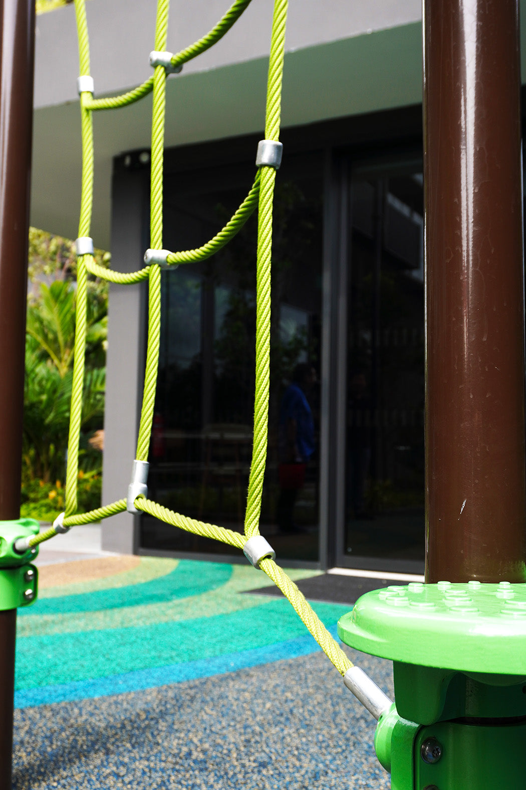 Playworld rope play structure is durable and develops climbing and coordination skills.