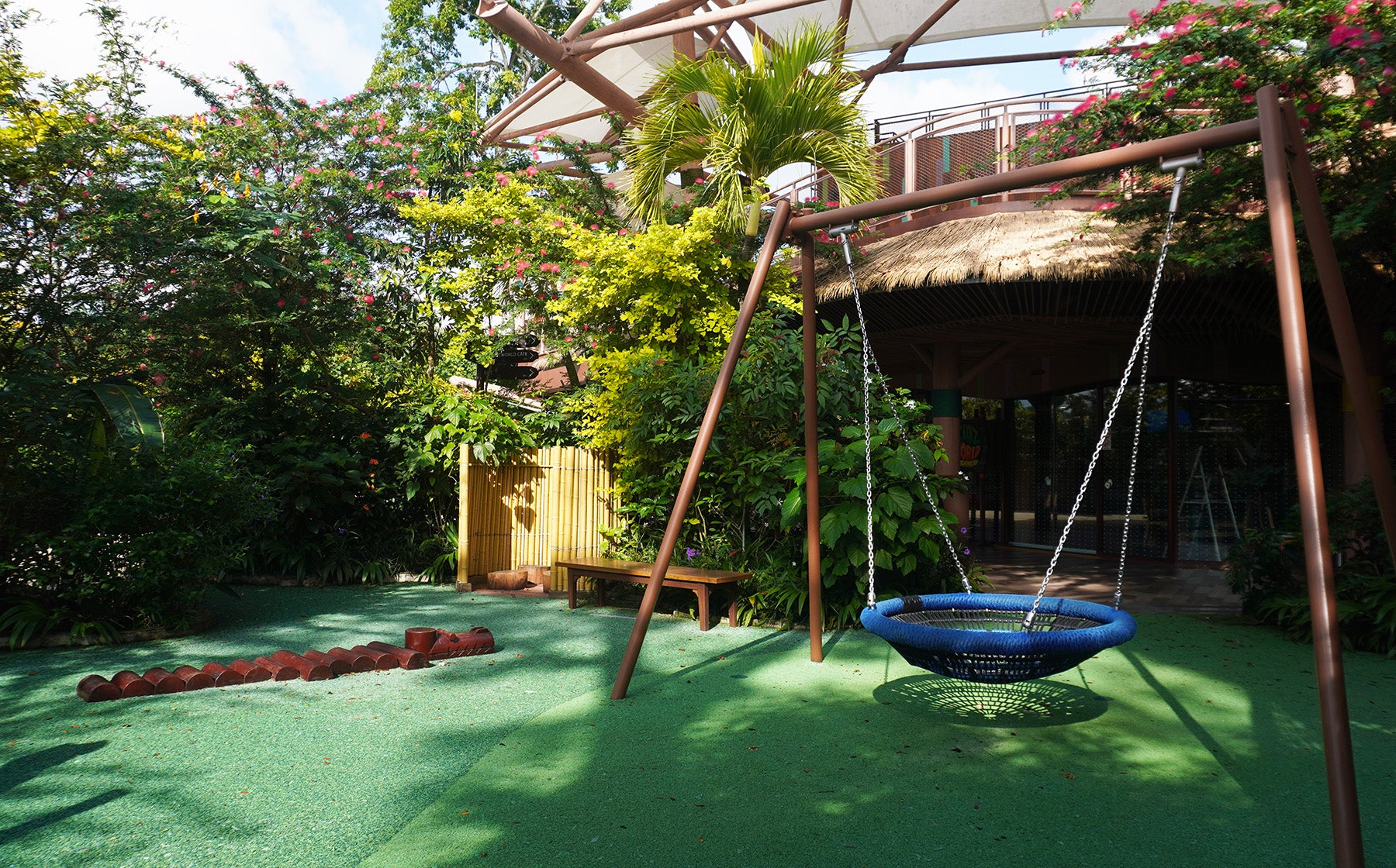 Mandai Kidzworld playground features a Playworld basket swing, offering safe and exciting group play fun.
