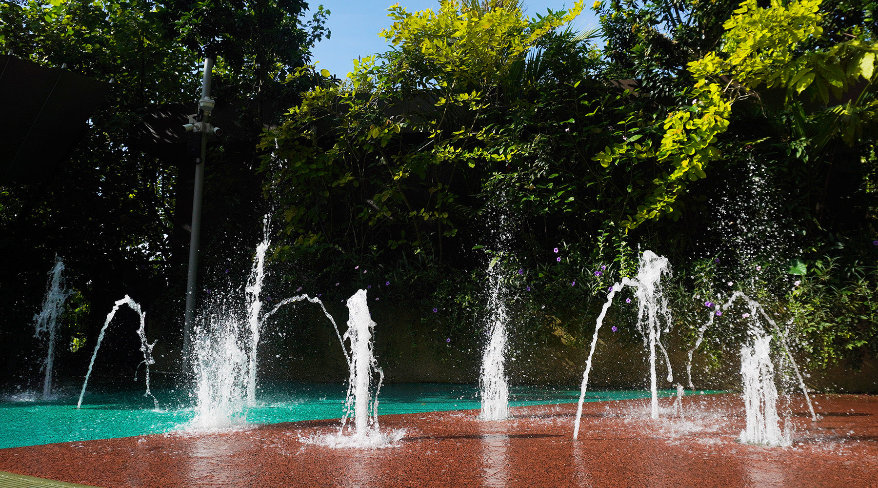 Mandai Kidzworld playground with Vortex International water equipment spouting gentle and refreshing jets.