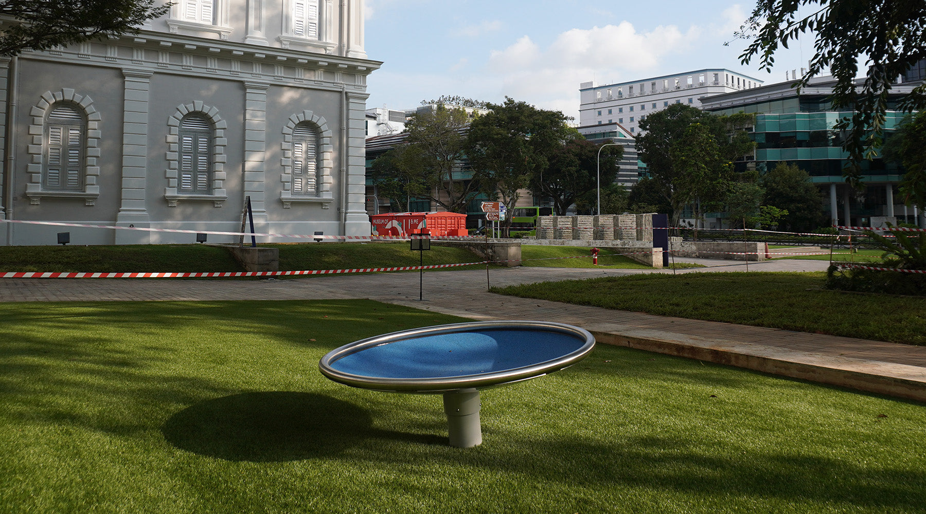 The Berliner Disk, tilted for dynamic spinning play, enhances children's balance, coordination, and spatial awareness.
