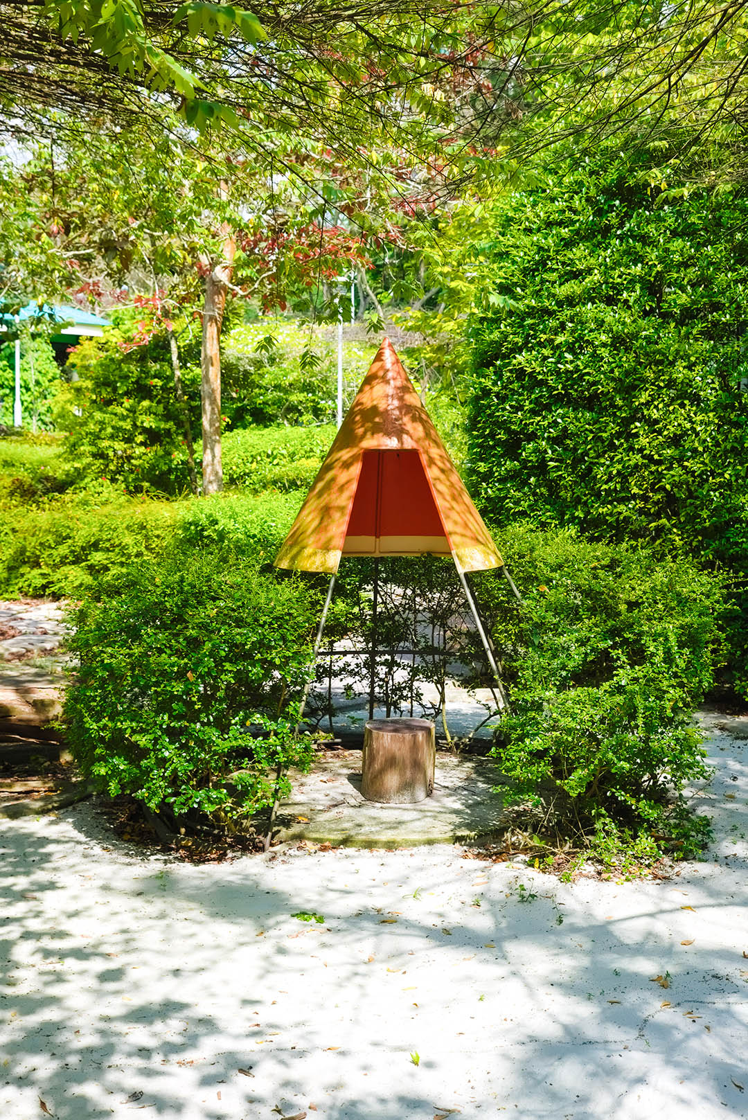 one-north Park nature playgarden's Nomad Tent, designed as a seating area for rest, blending with nature.