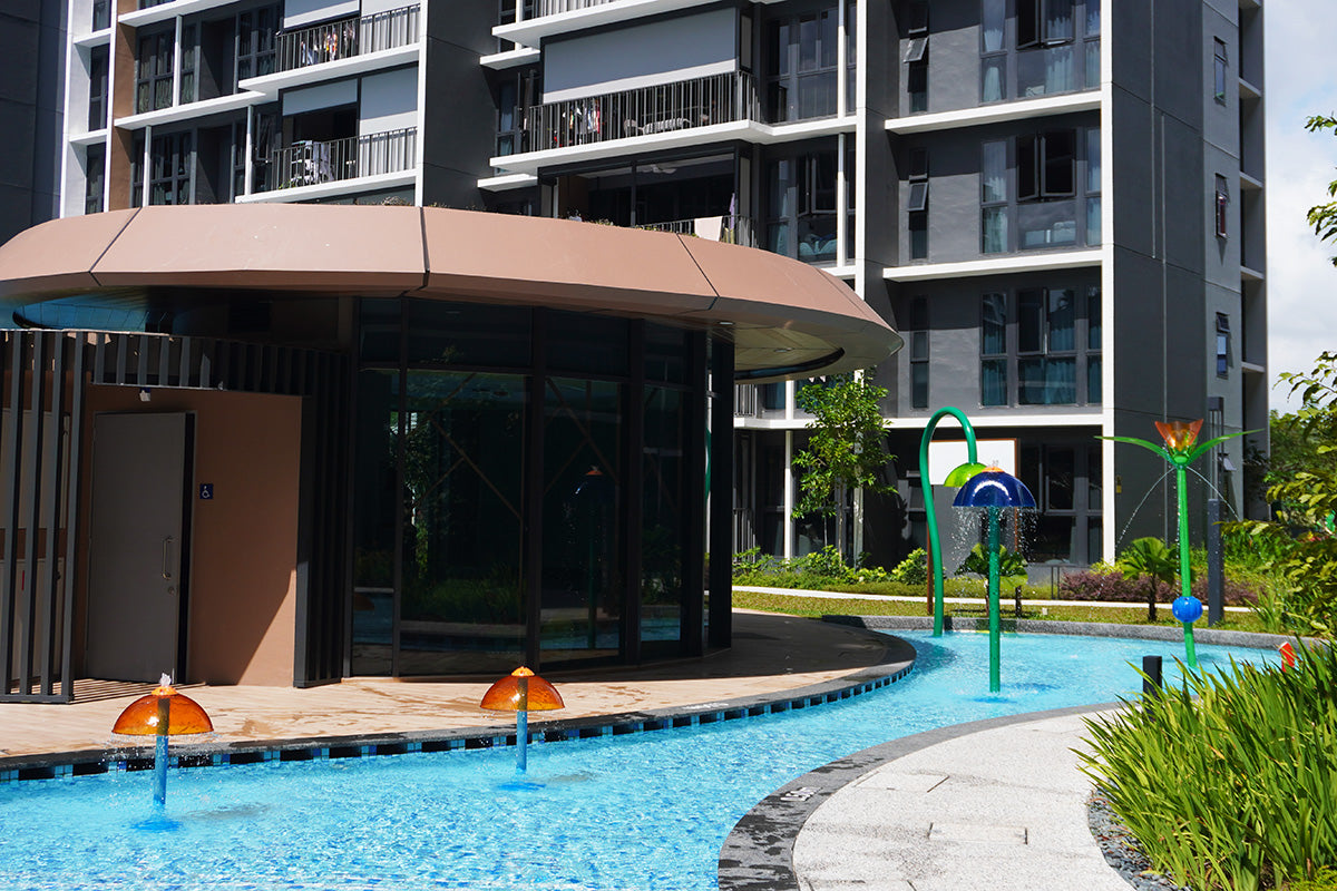 Parc Central Residence features Vortex International water play equipment, providing safe and fun splashing experiences.