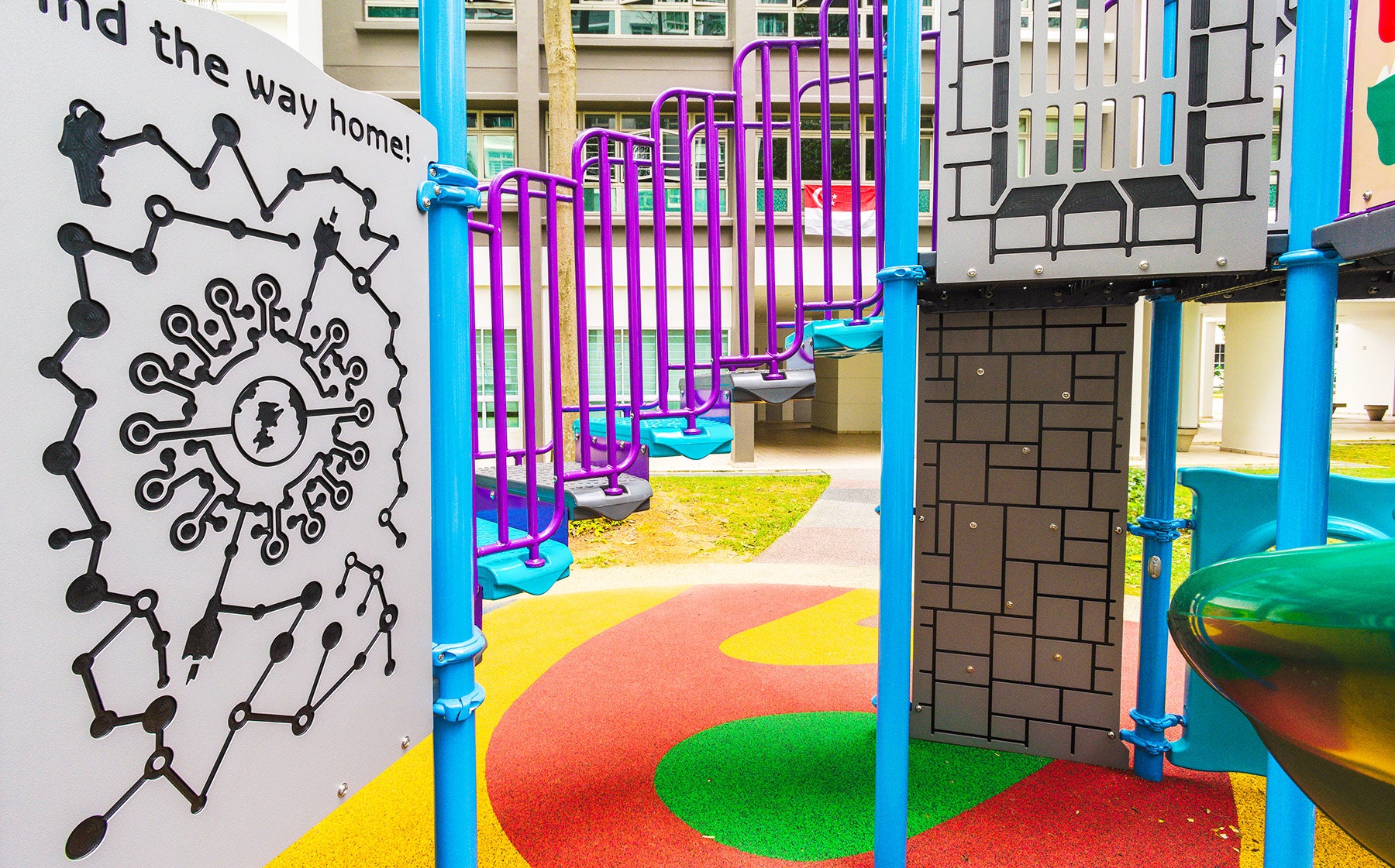Playworld playground with interactive play panels, designed to spark imagination and promote physical activity.