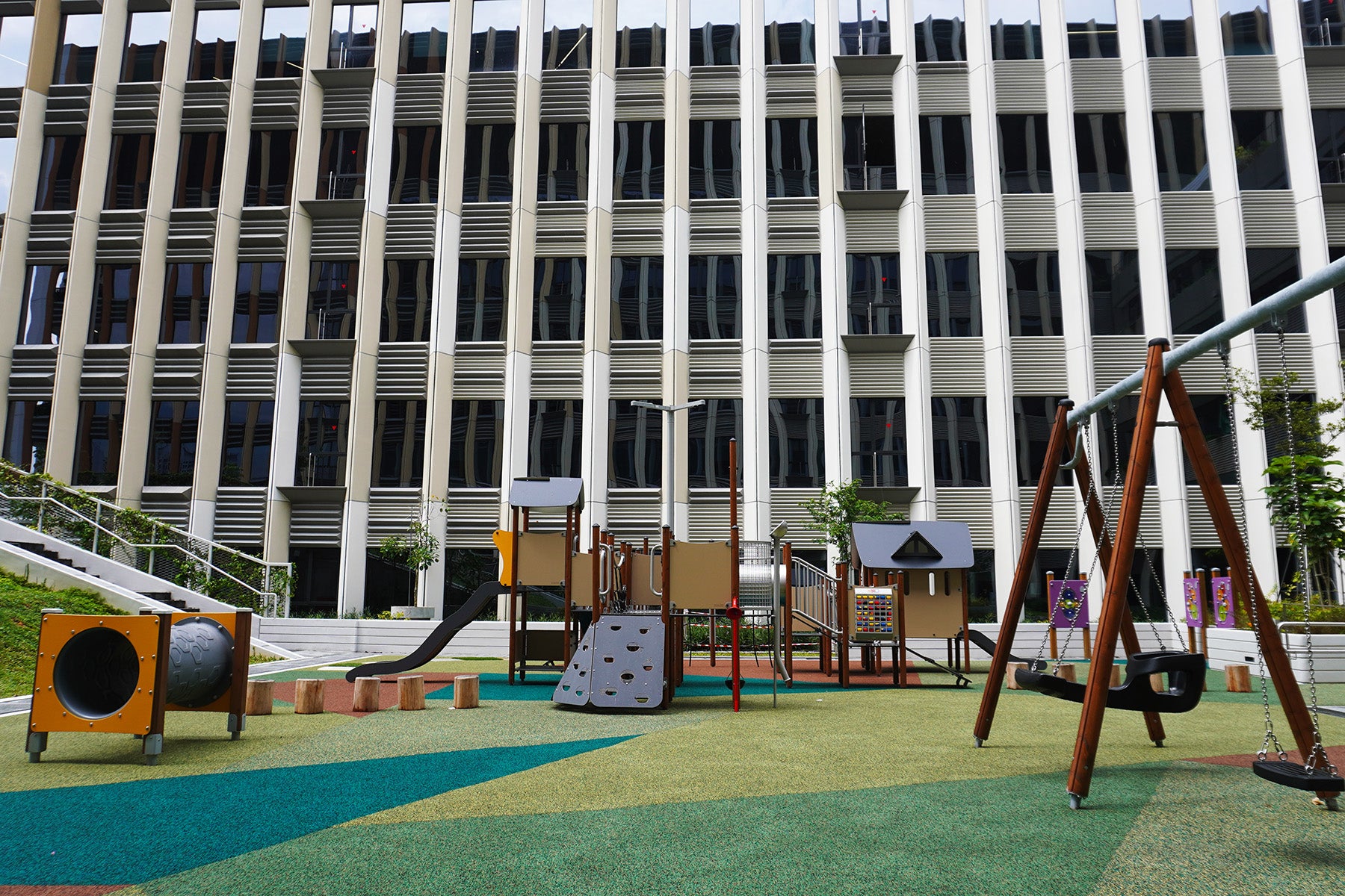 Punggol Digital District playground features slides, swings, rope play, and science-inspired play for active fun.