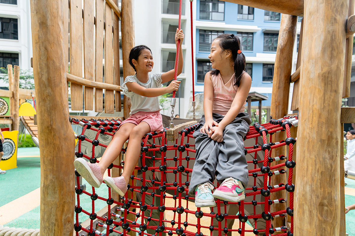Punggol Point Crown animal-themed playground with rope play to develop motor skills in a safe, fun environment.