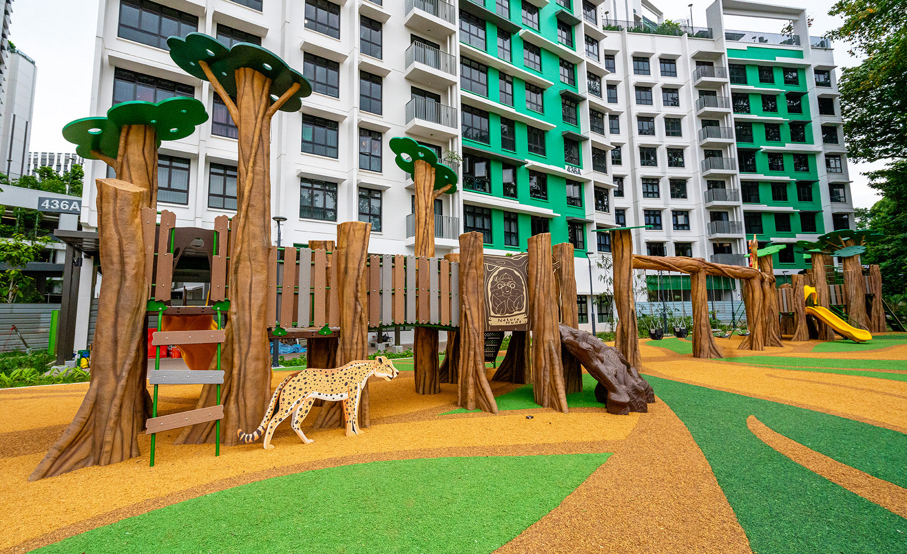 Punggol Point Crown animal-themed playground features slides, swings, and climbing play to promote active outdoor fun.