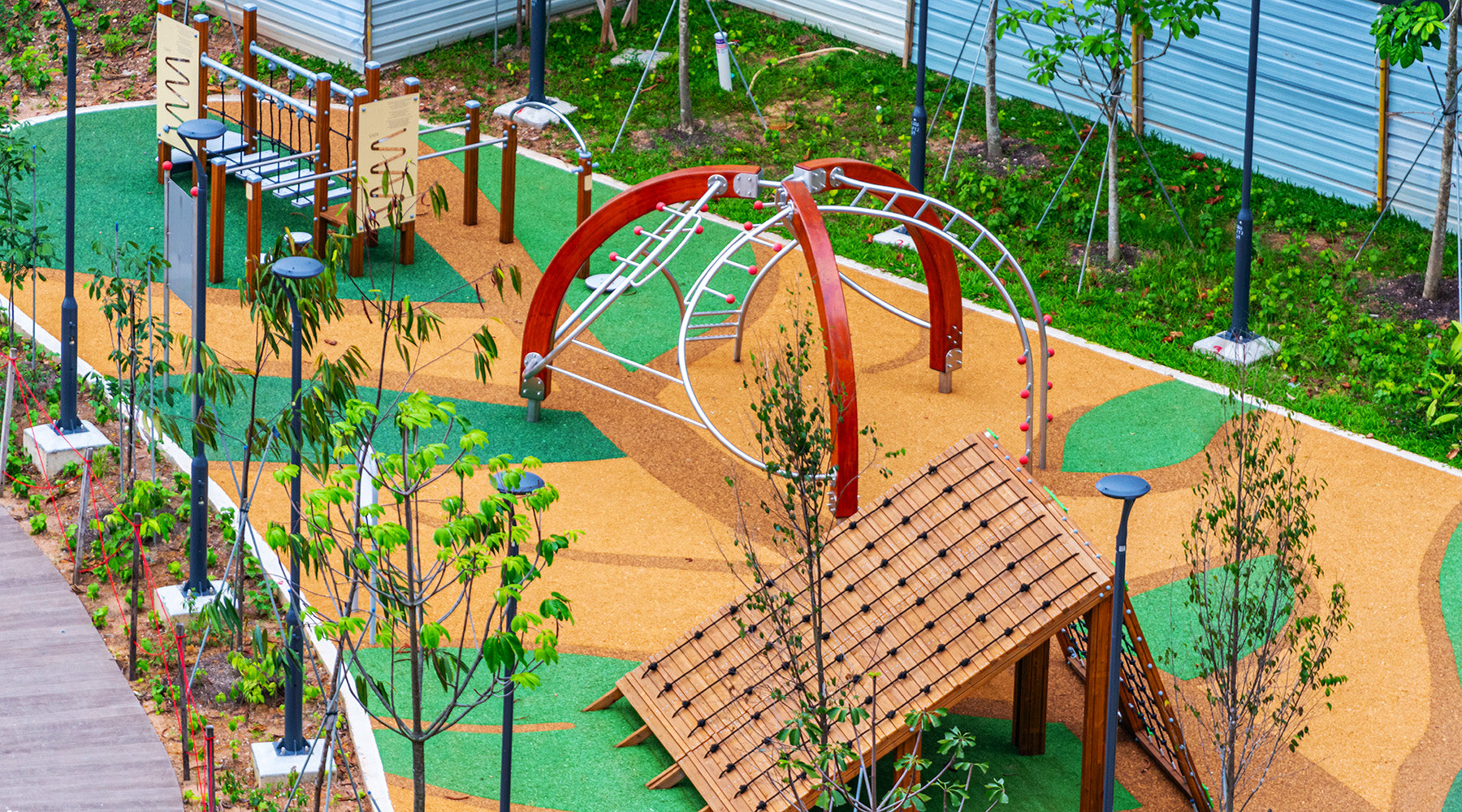 Punggol Point Crown fitness station with Stilum equipment offering full-body workouts and mobility-focused climbing fun.