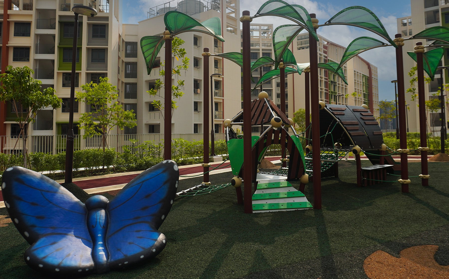 Parc Residences @ Tengah playground features treehouses, rope climbing challenges and a Butterfly Climber for fun play.