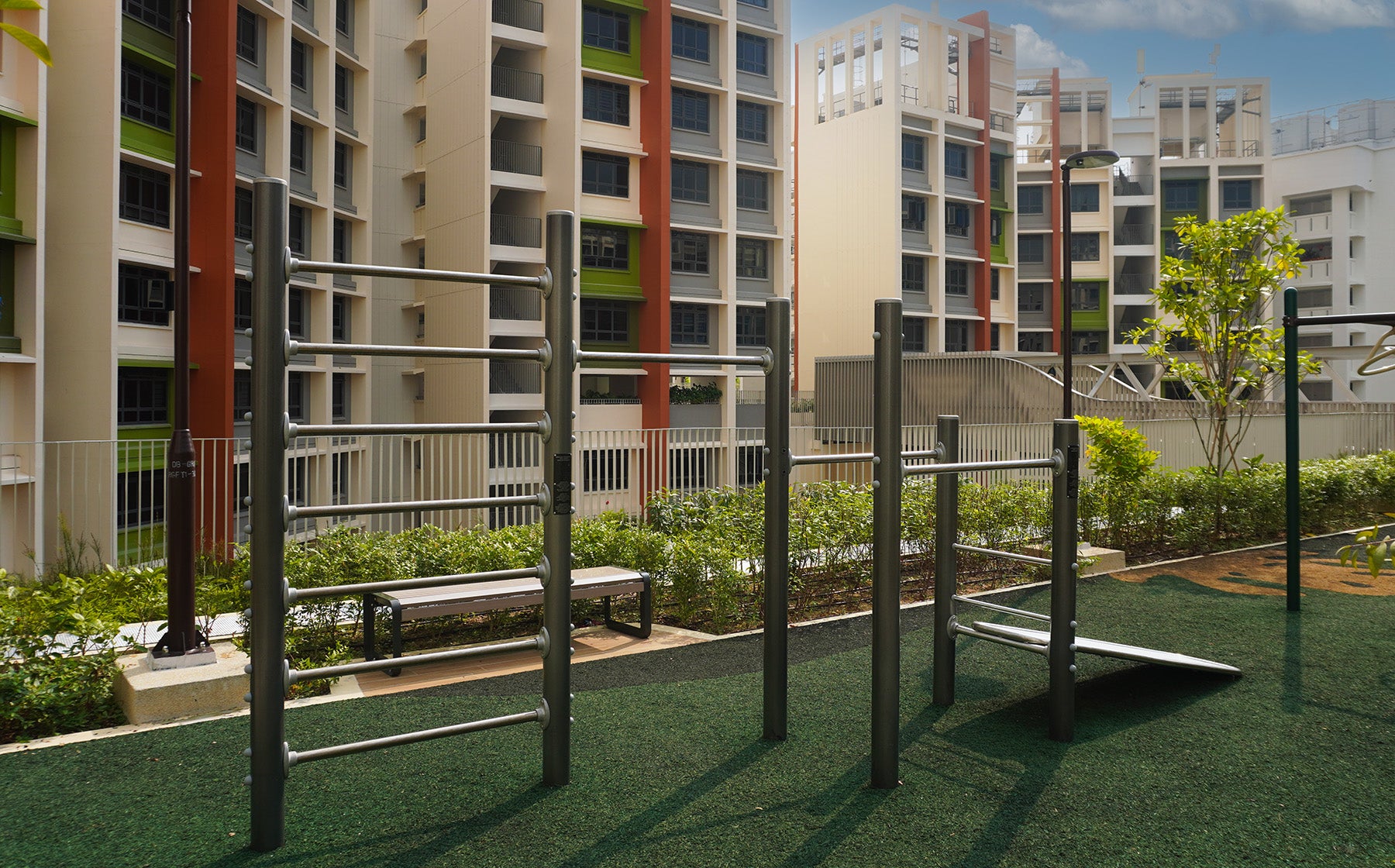 Parc Residences fitness station features pull-up bars, parallel bars and a sit-up station for strength training.