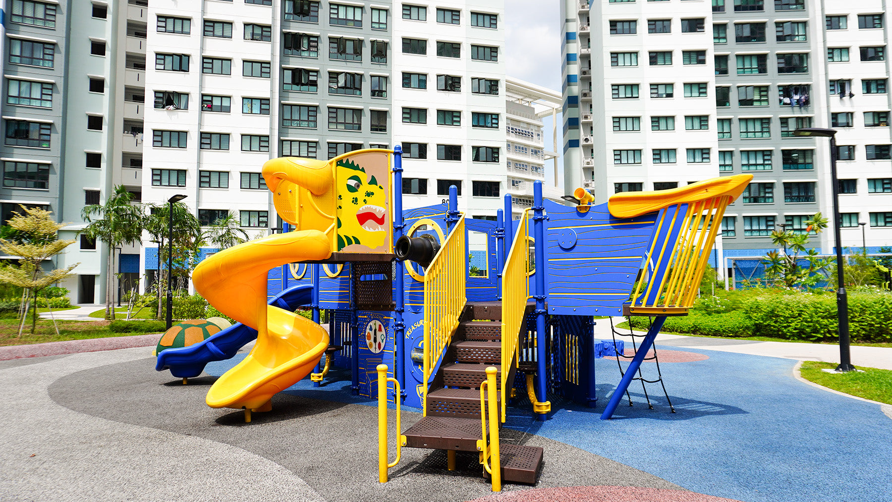 Pirate ship-themed Playworld playground with play panels, encouraging creativity, problem-solving, and imaginative play.