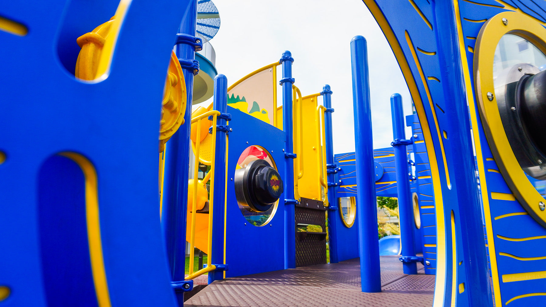 Pirate ship-themed Playworld playground with a play cannon, offering interactive fun and imaginative play for children.