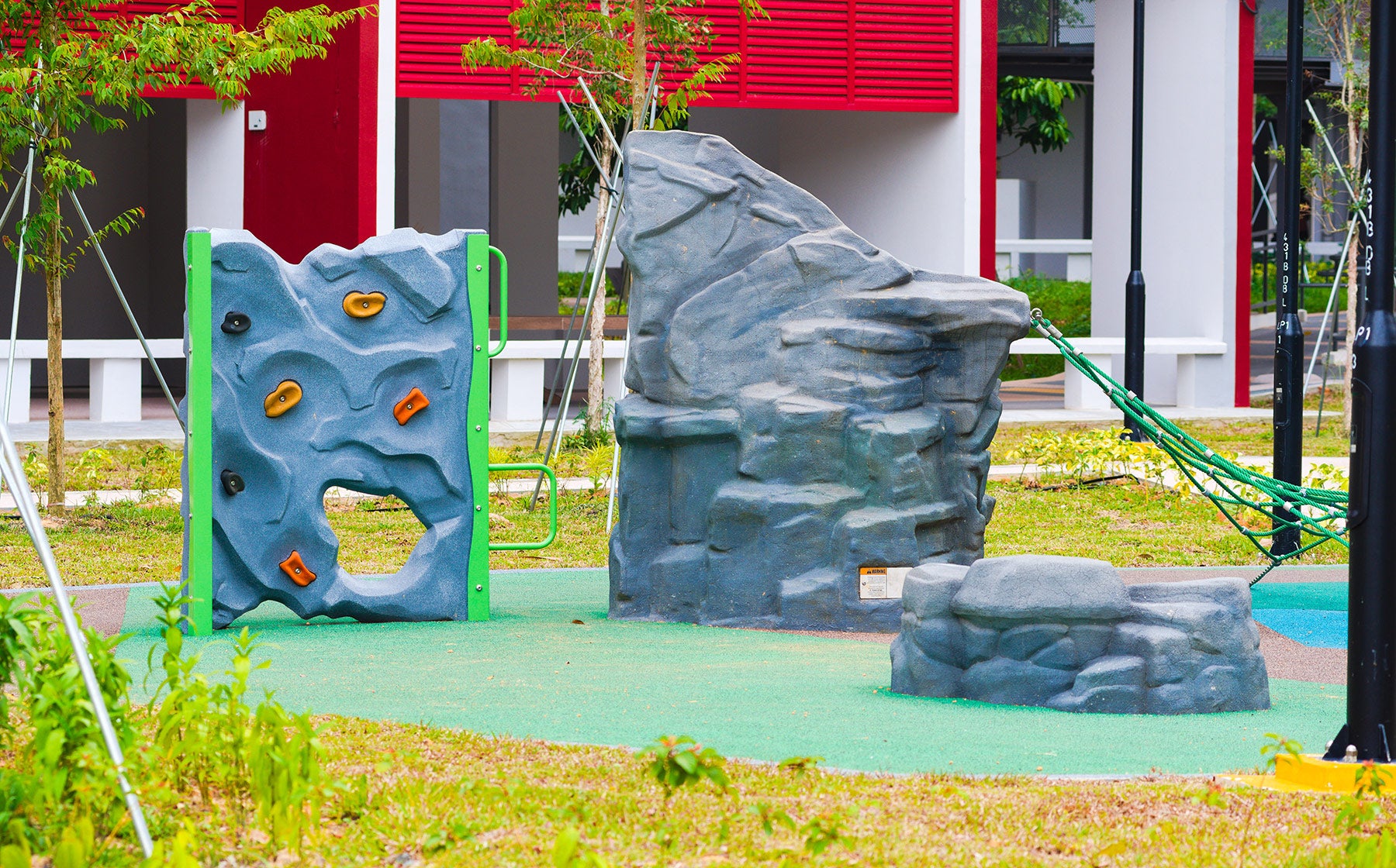 Rock climbing wall offers a fun and challenging activity for children to improve their climbing skills and build strength.