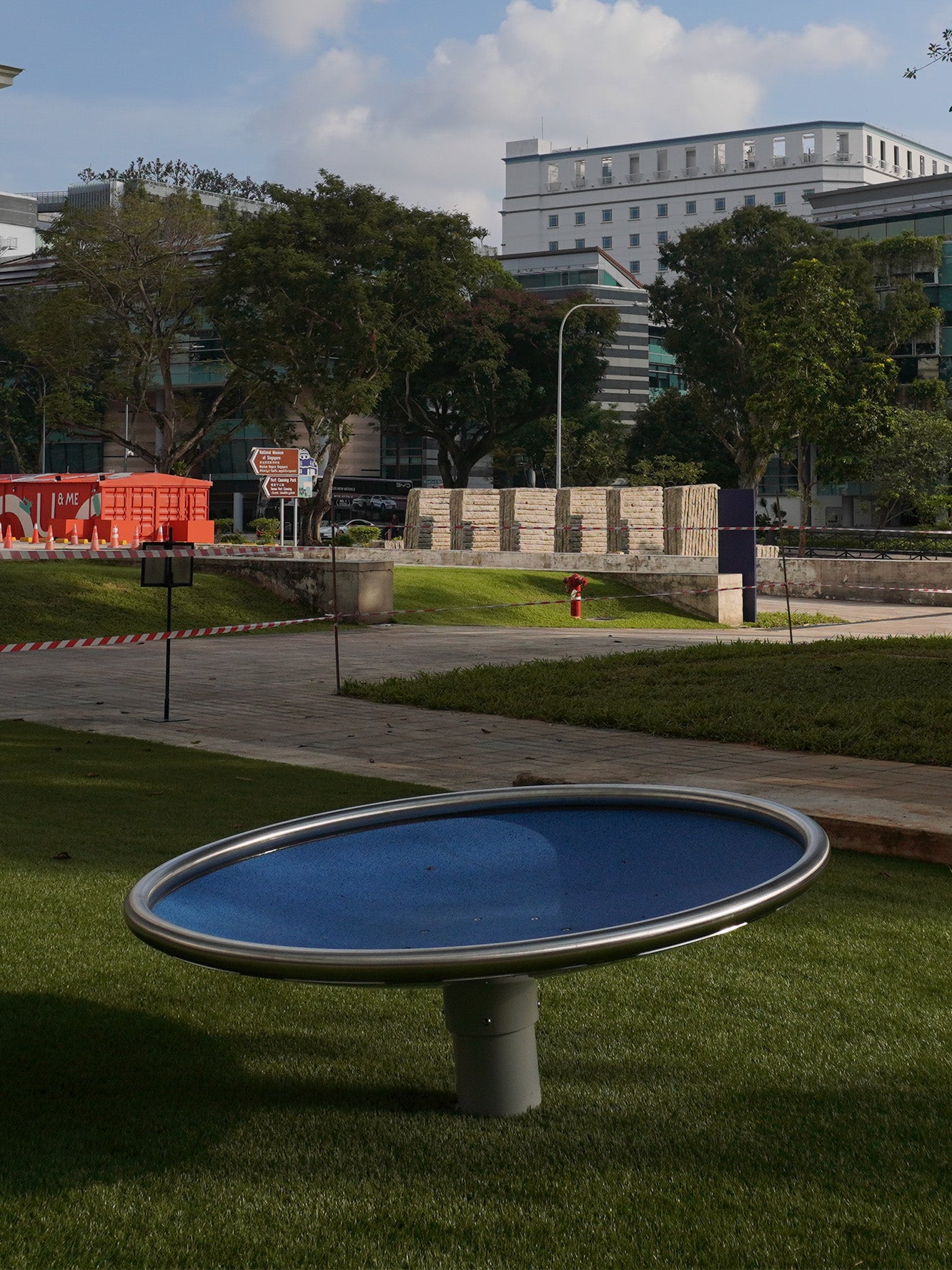 The Berliner Disk, tilted for dynamic spinning play, enhances children's balance, coordination, and spatial awareness.