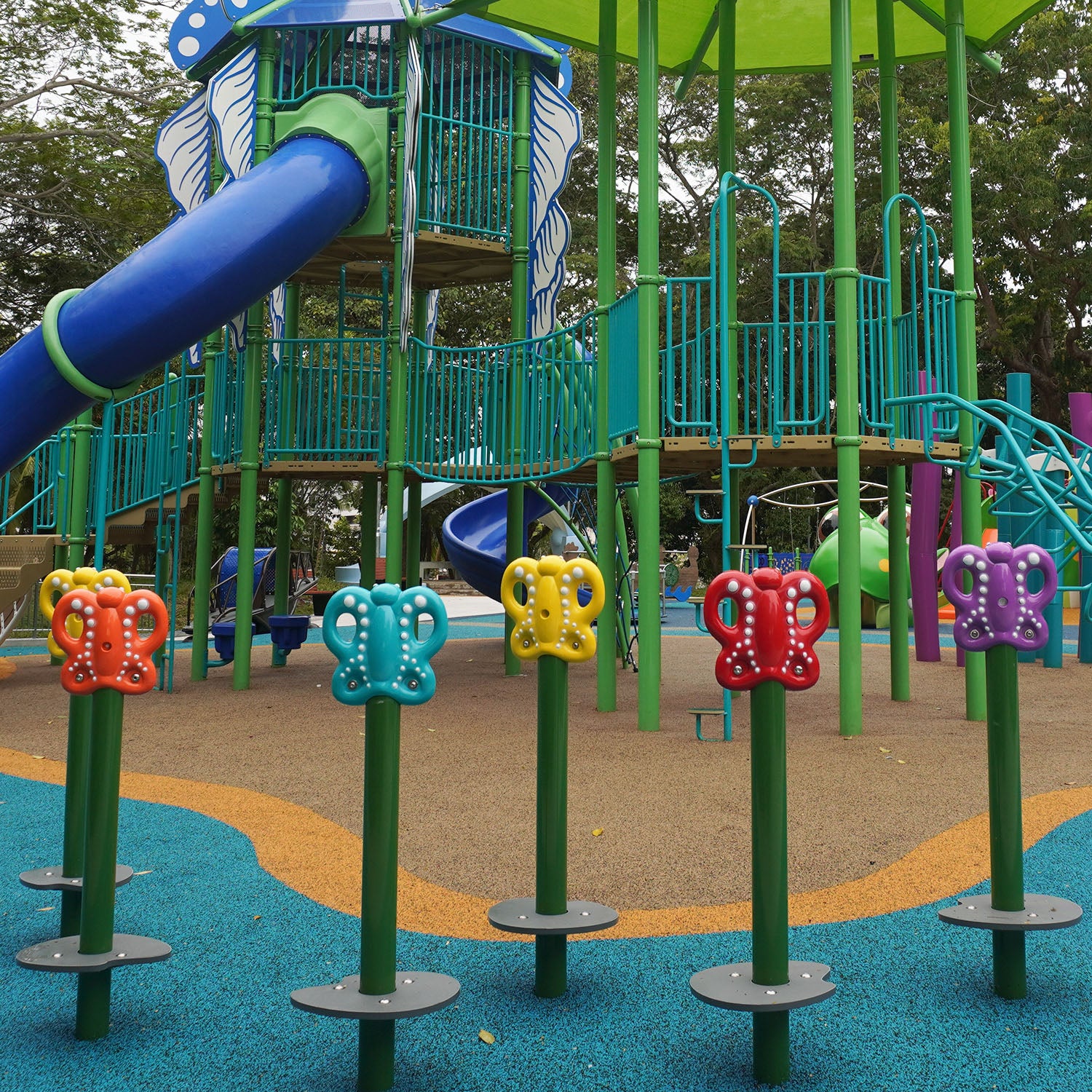 Sea Shell Park playground features Butterfly Steppers for children to develop agility, balance, and coordination skills.