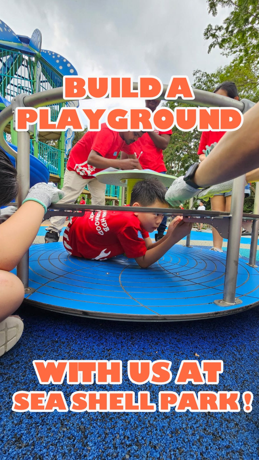 Load video: Pasir Ris residents gathered at Sea Shell Park for the &quot;Build A Playground&quot; event, helping assemble the playground.