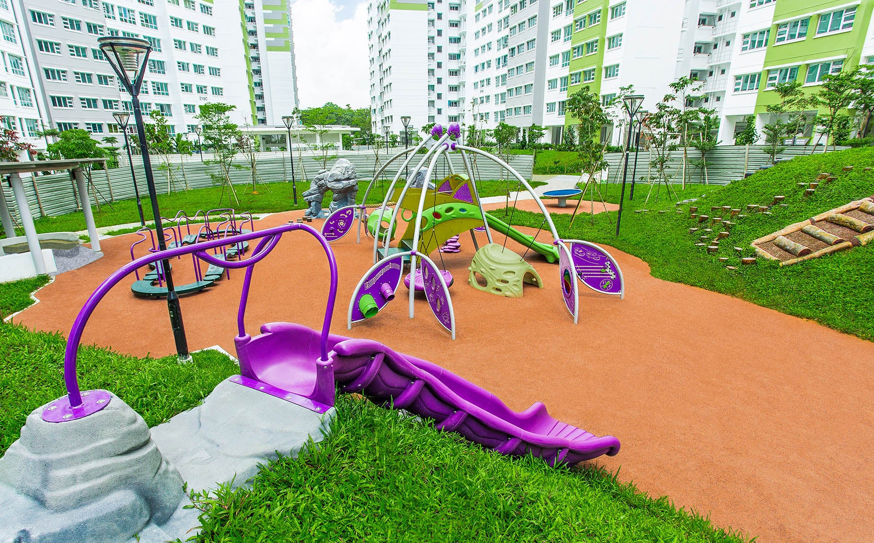 The bumpy slides enhance children's sensory experience while they enjoy outdoor play.