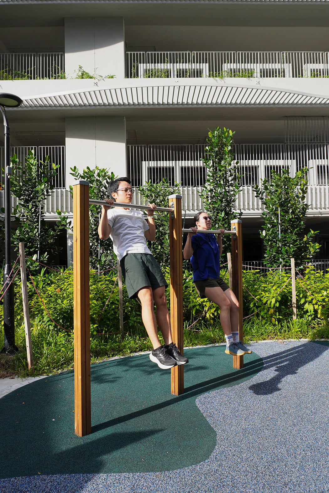 Tampines GreenOpal fitness station features Galopin pull-up bars that support bodyweight strength and fitness training.