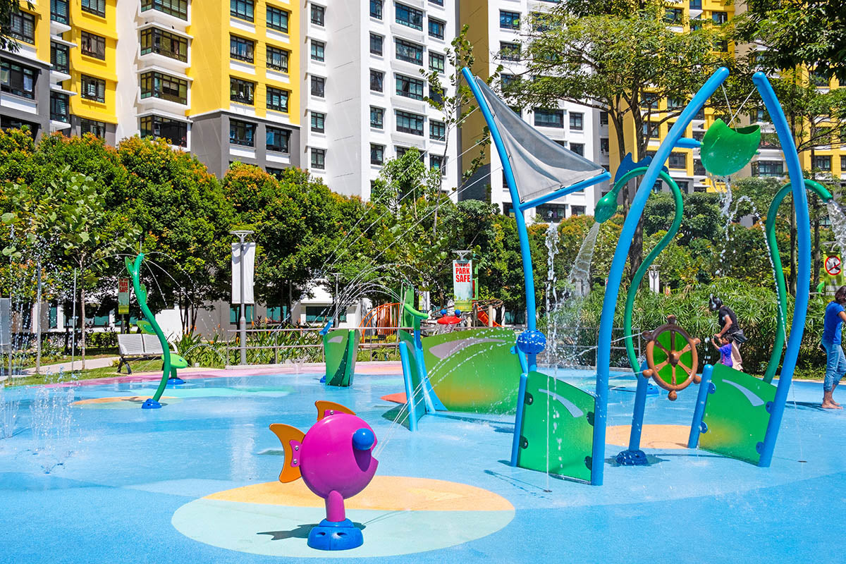 Jelutung Harbour Park water playground featuring Vortex International equipment for creative and fun water play.