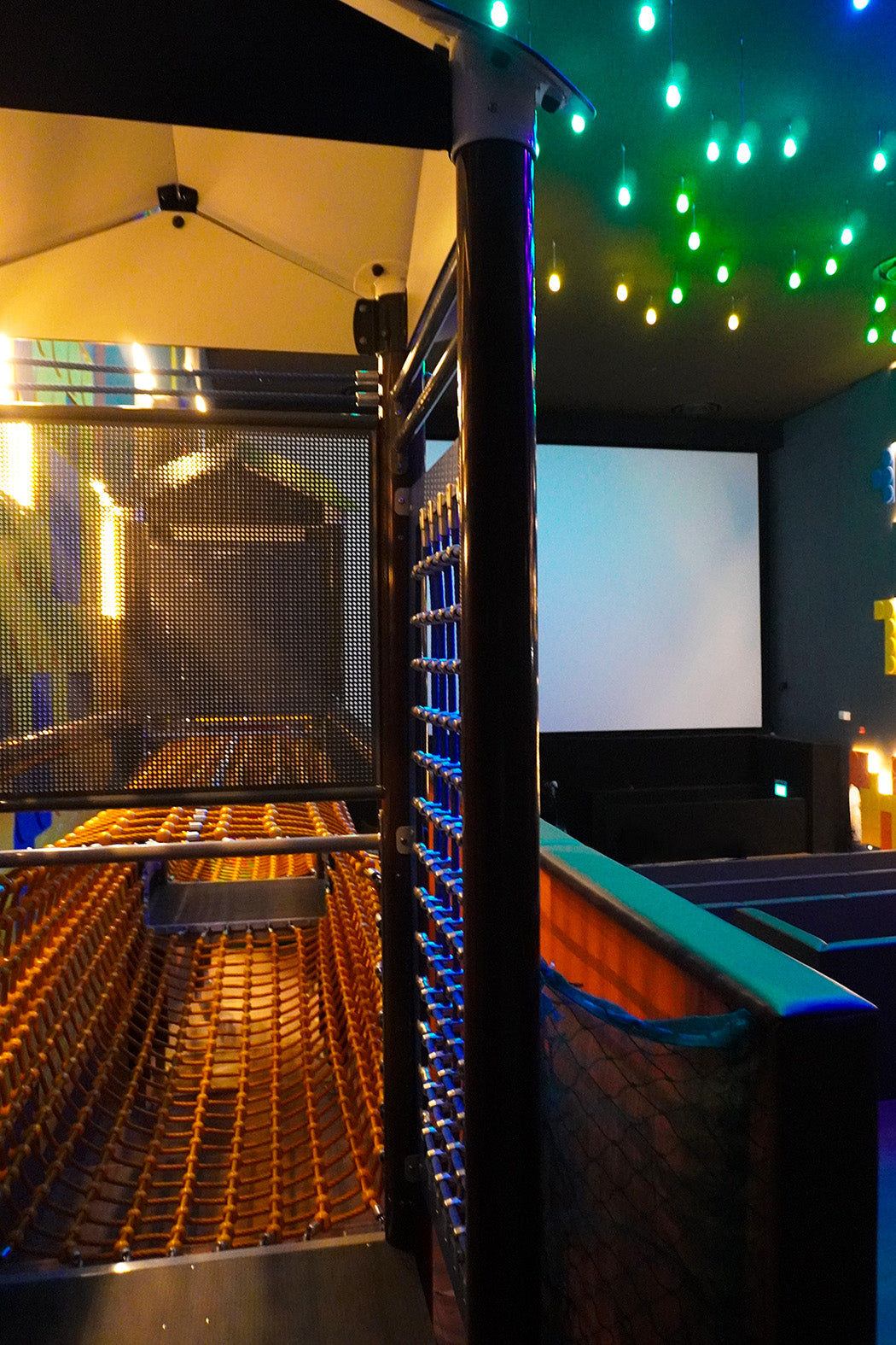 Dreamers at Shaw Theatre JEM rope tower lets children crawl through nets and watch movies through the net openings.
