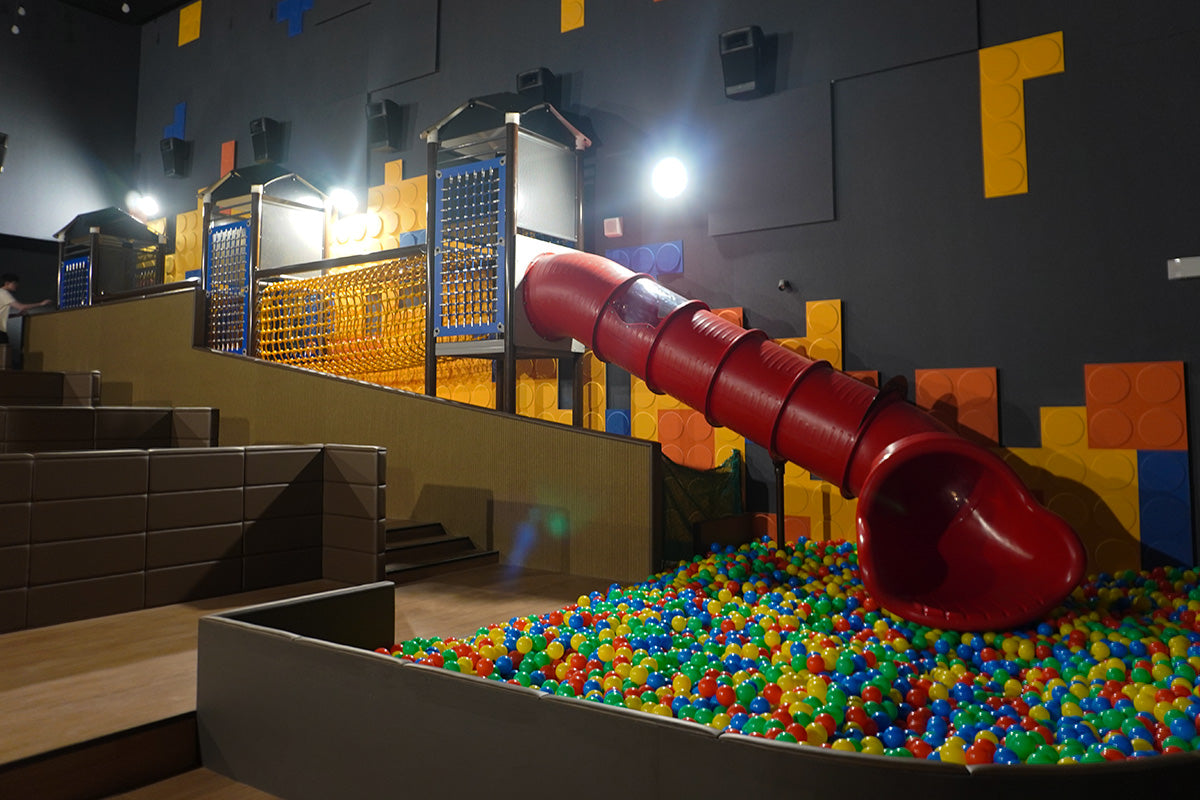 Dreamers at Shaw Theatre JEM playground features rope towers, slides and a ball pit for active indoor family fun.
