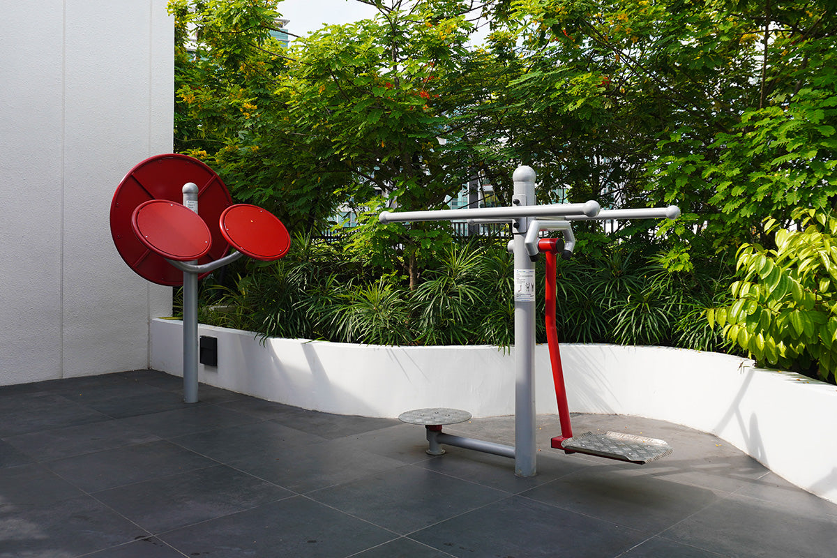 Jervois Mansion fitness station features Tai Chi and Pendulum Twister equipment for mobility, flexibility and core strength.