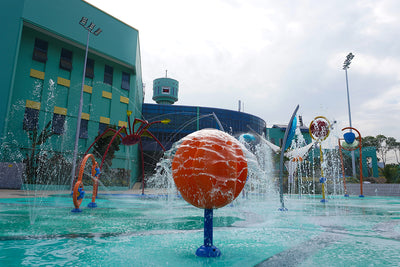 Jurong East Swimming Complex high-quality water play equipment that spins and releases streams of cascading water.