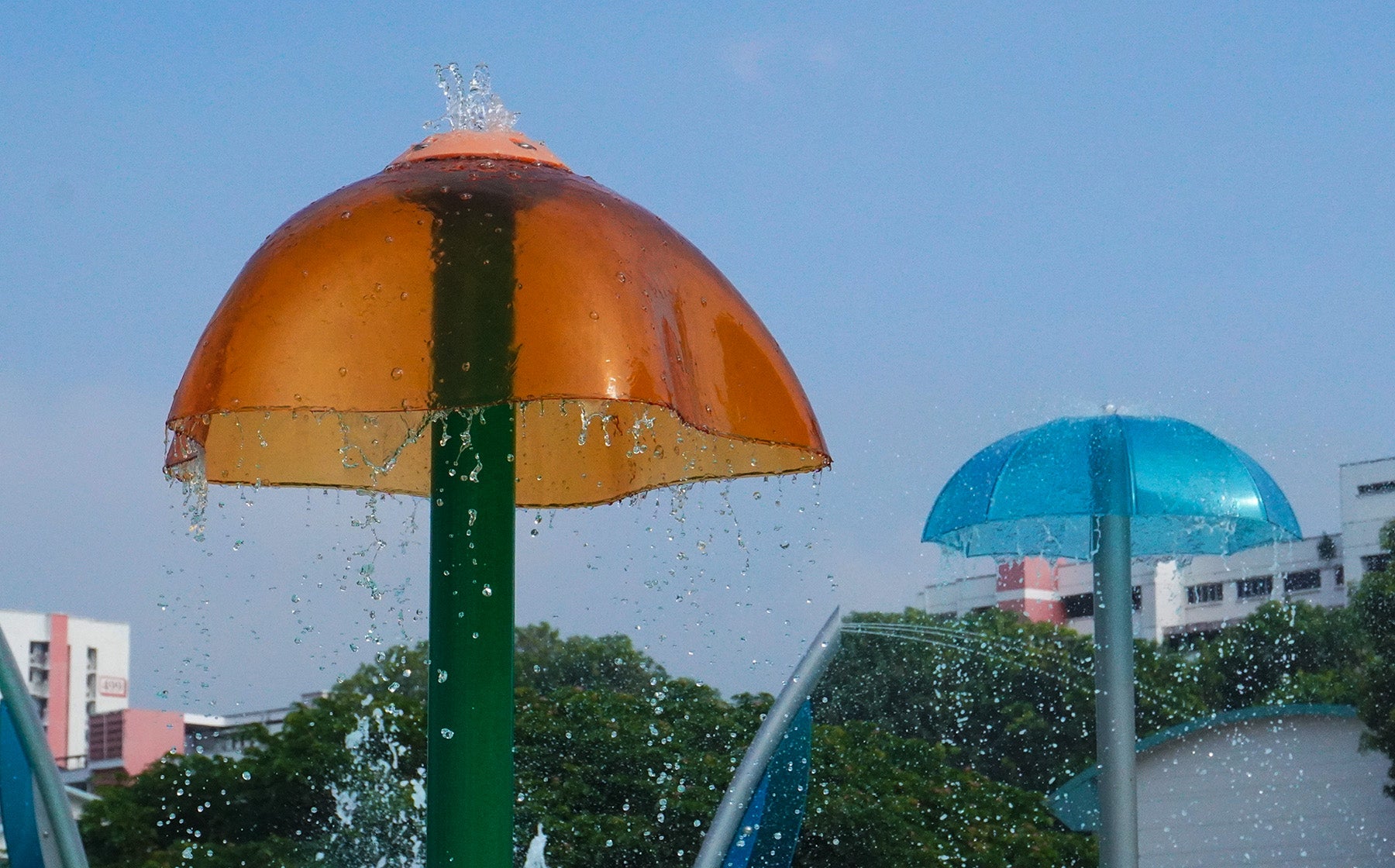 Jurong East Swimming Complex Vortex umbrella-shaped waterplay equipment, which provides cascading water for children.
