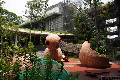 Mandai Rainforest Resort playground is designed like a cannonball fruit tree with elements to climb, crawl, and slide.