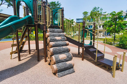 Meng Suan Interim Park features a nature-inspired Playworld playground, blending seamlessly with lush surroundings.