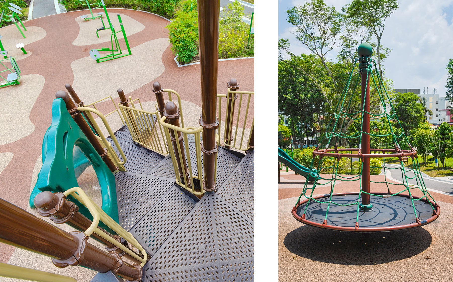 Meng Suan Interim Park features a nature-inspired Playworld playground with a Diamond Cone Spinner for active play.