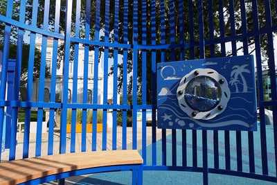 A Whale of a Tale playground at the National Museum features a Wheel Panel producing crashing wave sounds.