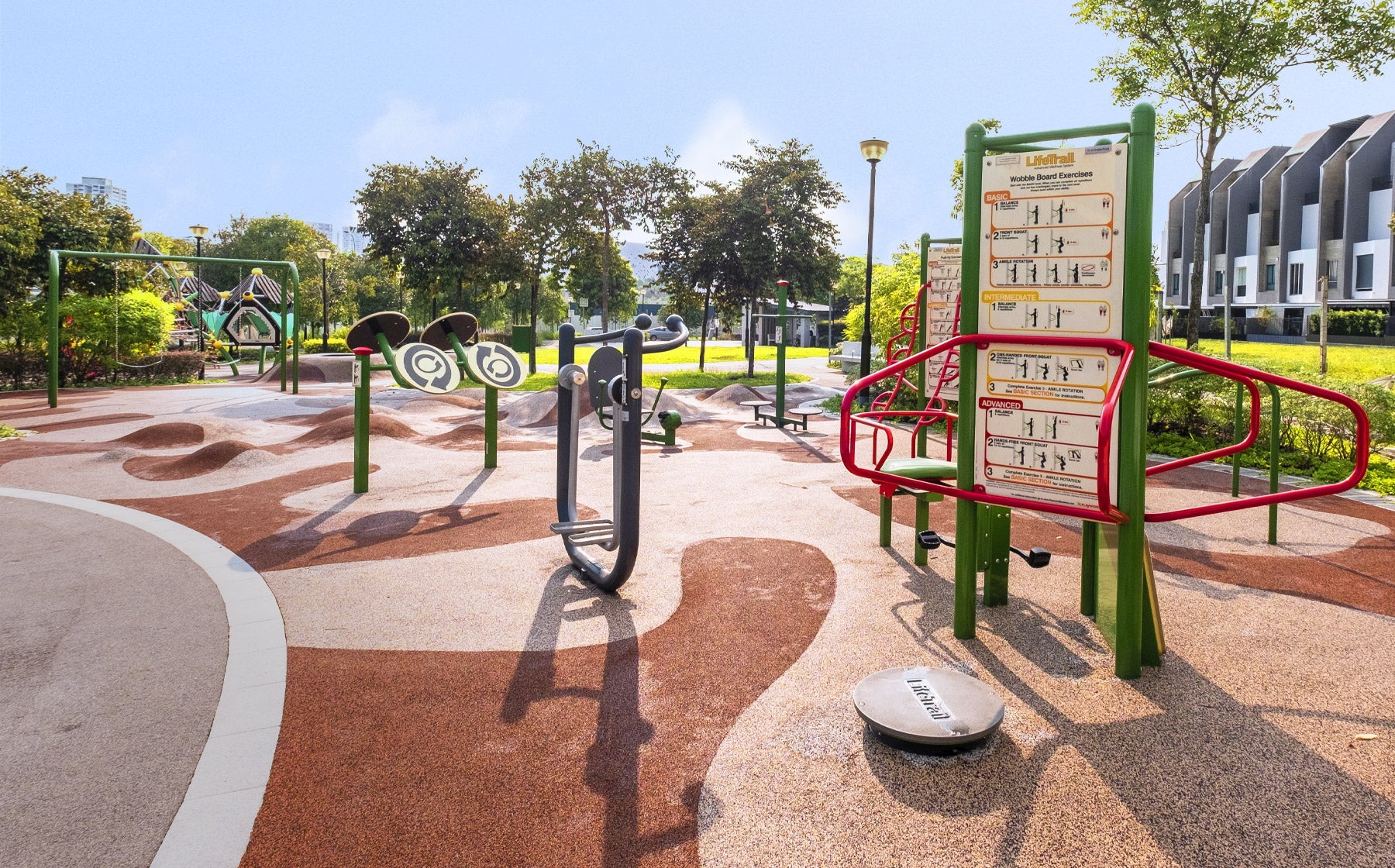 Playworld LifeTrail with low-impact equipment for full-body workouts, enhancing strength and mobility.