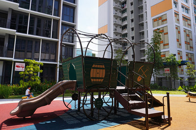 Parc Central Residence features a Playworld Horse & Carriage playground, offering whimsical fun with elegant design.