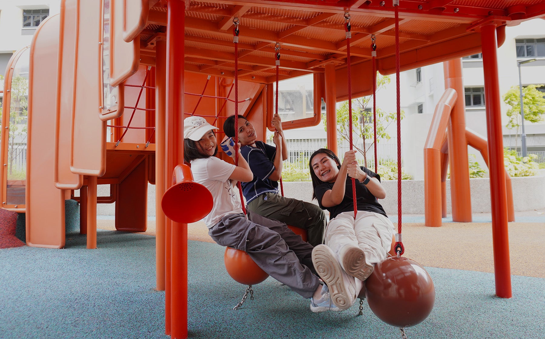 Lobster-themed playground with speaking tubes and roped ball seats designed to resemble lobster eggs.
