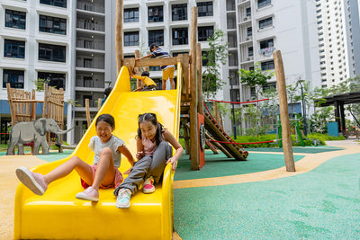 Punggol Point Crown animal-themed playground with a double slide for safe shared fun and exciting play experiences.